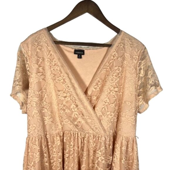 Torrid Womens Faux Wrap Lace Dress‎ Plus Size 3X Pink Feminine Floral Summer - Picture 2 of 8